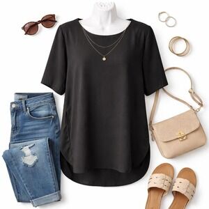 Umgee Black Tunic Top Small Oversized Short Sleeve Shift Blouse